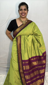 Vriksham Lemon Green With Dark Maroon Border-Kalyani Cotton Saree-VS4598